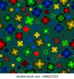 Colored abstract flowers on a green background .Seamless pattern.
