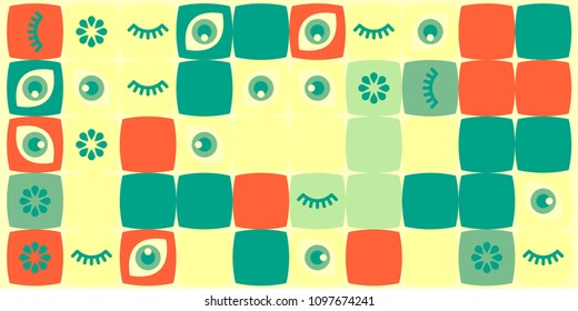 Colored abstract geometric flat pattern background. Geometric vector eyes with  eyelash