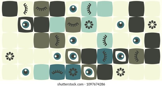Colored abstract geometric flat pattern background. Geometric vector eyes with  eyelash