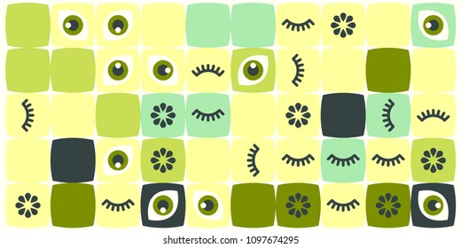 Colored abstract geometric flat pattern background. Geometric vector eyes with  eyelash