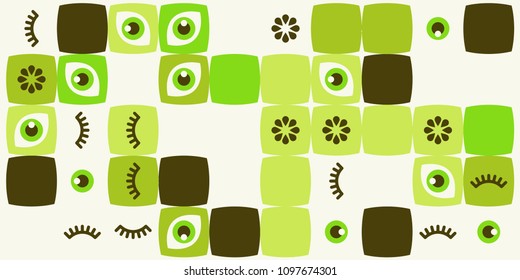 Colored abstract geometric flat pattern background. Geometric vector eyes with  eyelash