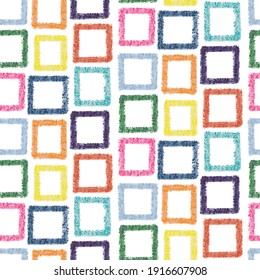 Colored Abstract geometric seamless pattern. Colorful Paint Stroke Grunge. Crayons pastel. Children, kids sketch drawing. Fashion modern style. Endless fabric print.