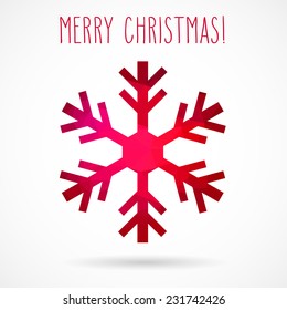 Colored abstract geometric snowflake with dropped shadow and handwritten Christmas greetings.