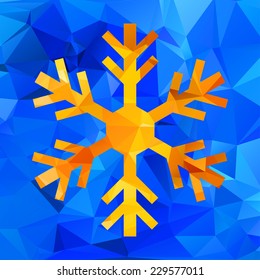 Colored abstract geometric snowflake over triangular background.