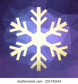 Colored abstract geometric snowflake over triangular background.