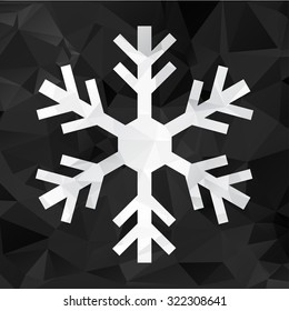 Colored abstract geometric snowflake over triangular background.