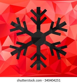 Colored abstract geometric snowflake over triangular background.