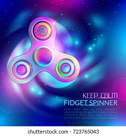 Colored abstract hand spinner toy composition with keep calm fidget spinner description vector illustration