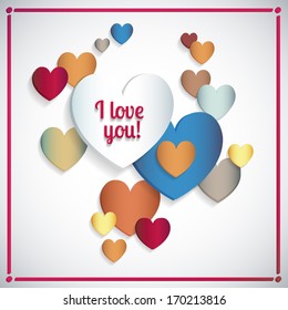 Colored abstract heart. Retro background of colorful design with hearts and shadows.