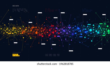 Colored abstract information networks, financial analytics big data, vector futuristic visualization