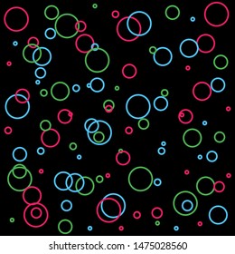 Colored abstract line bubble circle geometric shape pattern. Vector illustration on black background