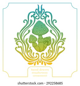 Colored abstract pattern of hallucinogenic mushrooms on a white background. Painted by hand and can be used to print T-shirts or any other surface as well as a tattoo.