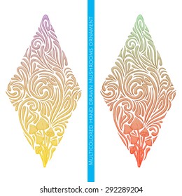 Colored abstract pattern of hallucinogenic mushrooms on a white background. Painted by hand and can be used to print Tshirts or any other surface as well as a tattoo.