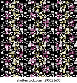 Colored abstract pattern with pink and yellow elements on black background