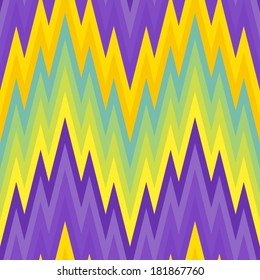 Farbiger abstrakter Retro-gestreifter Hintergrund, Mode-Zigzag-Muster aus violetten und gelben Streifen