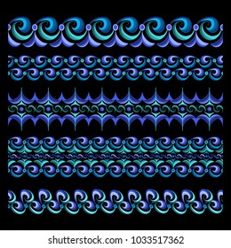 Colored abstract seamless waves borders set