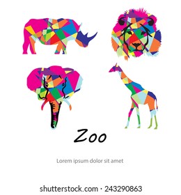 Colored abstract silhouettes of African animals