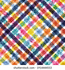 Colored Abstract Square seamless pattern. Colorful Paint Stroke Grunge. Crayons pastel. Fashion modern style. Endless fabric print.