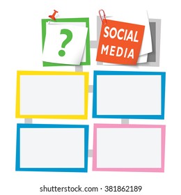 Colored abstract text boxes for your text and social media headline and question mark