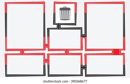 Colored abstract text boxes for your text and trashcan