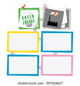 Colored abstract text boxes for your text and green energy symbol
