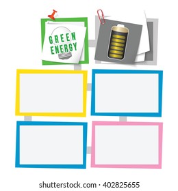 Colored abstract text boxes for your text and green energy symbol