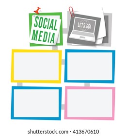 Colored abstract text boxes for your text and social media symbol