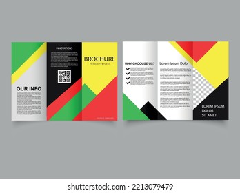 Colored Abstract Trifold Brochure. Catalog Vector Template.