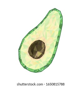 ilustración abstracta de color del aguacate en rodajas sobre fondo blanco aislado. arte de polos bajos. Imagen de polígono fresco. Refrescor, alimentación dietética al estilo pológico, tridimensional