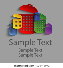 Colored abstract wastebaskets with lid open