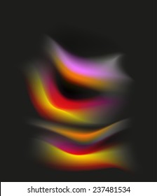 colored abstract wave on black background, red yellow, pink,orage,warm color