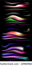 colored abstract wave set and wrinkles on black background, colored fantasy