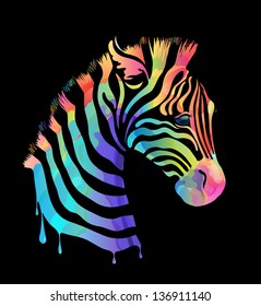 Colored abstract zebra on black background