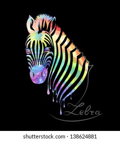 Colored abstract zebra on black background