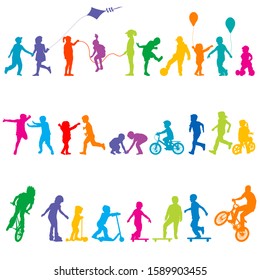 Colored active children set on white background