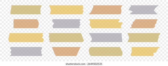 Coleção de fitas adesivas coloridas. Peças de fita de duto rasgado conjunto. tira. Listras de plástico com bordas irregulares rasgadas. Papel de mascaramento pegajoso para embrulho de pacote, etiqueta em branco, etiqueta, adesivo, decoração. Vetor