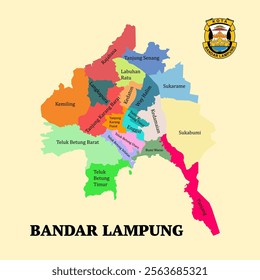 Colored Administrative Map and Coat of Arms of Bandar Lampung City