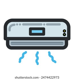 Colored air conditioner cooler technology electronic object icon illustration with outline isolated on square white background. Simple flat electronic technology cartoon art styled drawing.