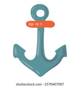 Colored anchor, marine equipment of ship on flat style. Anchor icon for stability of pirate and fishing boat, yacht and sailboat in sea. Vector isolated illustration on transparent background.