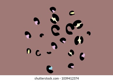 Colored animal spots. Abstract pattern of animal spots for invitation, card, celebration, party, carnival, festive holiday and Your project. Vector illustration. Gentle brown background