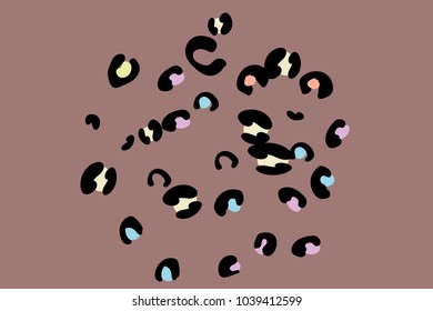 Colored animal spots. Abstract pattern of animal spots for invitation, card, celebration, party, carnival, festive holiday and Your project. Vector illustration. Gentle brown background