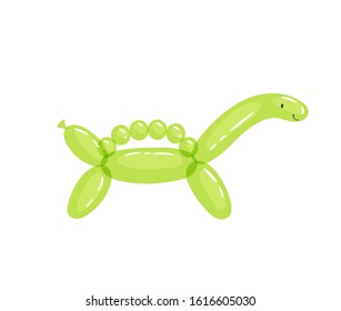 Colored animal-shaped balloon dinosaur. Vector illustration for happy kids party, festive present rounded birthday games colorful toy isolated on white. Design element for logo, card, t-shirt print