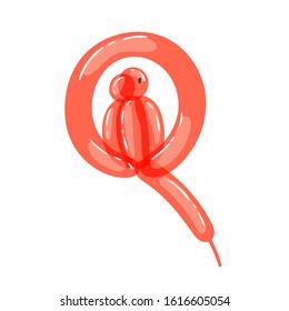 Colored animal-shaped balloon parrot. Vector illustration for happy kids party, festive present rounded birthday games colorful toy isolated on white. Design element for logo, card, t-shirt print