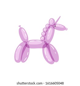 Colored animal-shaped balloon unicorn. Vector illustration for happy kids party, festive present rounded birthday games colorful toy isolated on white. Design element for logo, card, t-shirt print