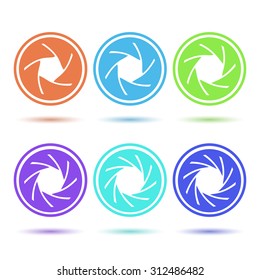 Colored aperture disc icon set, 2d vector on white background, isolated, eps 8