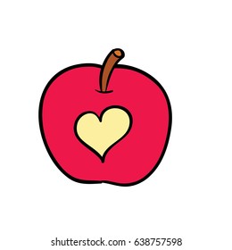 Colored Apple illustration with a heart bite.