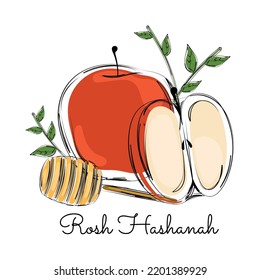 Colored apples with a honey stick Rosh hashanah Vector