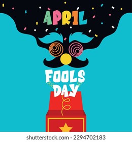 Colored april fool day template with surprise box Vector