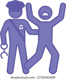 Ícone de prisão colorido. Ilustração vetorial. Policial algemado prendendo um criminoso. Conceito de polícia
