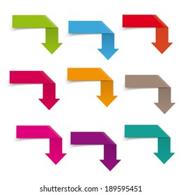 Colored arrow banners on the grey background. Eps 10 vector file.